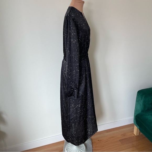 Vince Constellation Print Poet High Low Long Sleeve Black Multi Midi Dress EUC M - Picture 8 of 12